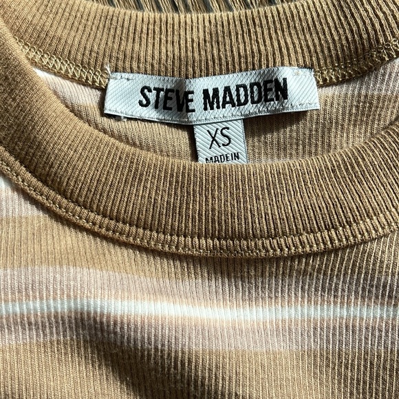 NWT Steve Madden Striped Cotton Bodysuit- Tan and Cream - Picture 2 of 4